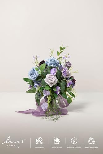 Ling's moment Wedding Artificial Flowers Package, Bridal Bouquet, Bridesmaid Bouquets, Boutonniere for Men, Rose Petals.Sage Purple Provence - color: Prpl-sage Purple & Provence