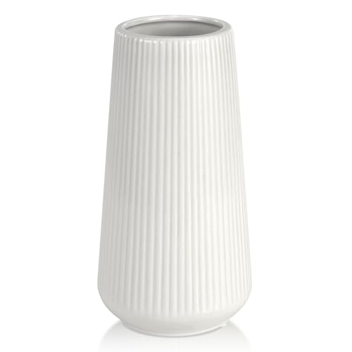 White Ceramic Vase, GUKJOB Small Cute Flower Vase for Pampas Grass, Home, Living Room, Dining Table, Farmhouse, Office Decor, Bedroom, Table, and Kitchen Shelf (White) - color: Small White