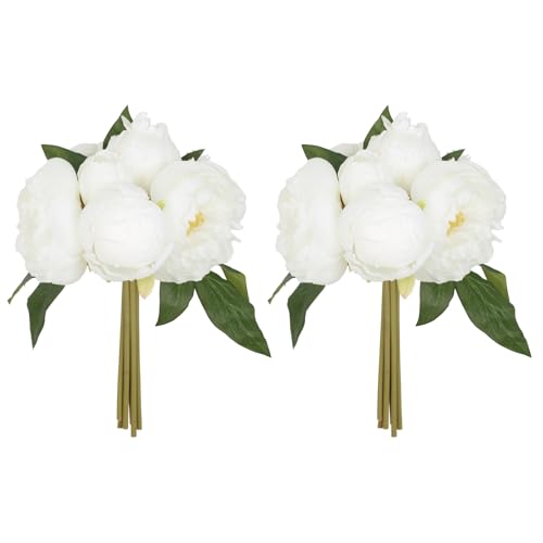 White Peonies Silk Flowers 2 Bouquets Fake Peonies 14 Heads Faux Peony Flowers with Stems for Wedding Decoration Bride Bouquet Faux Flowers Crafts Floral Arrangement (White) - color: Pure White