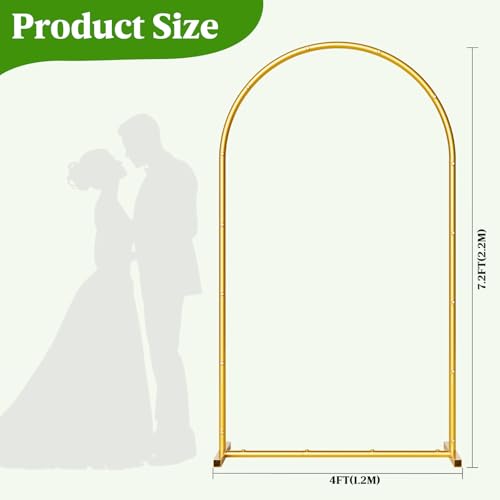 7.2FT Metal Wedding Arch Backdrop Stand,Stable Balloon Arch Frame for Wedding Ceremony Birthday Party Baby Shower Graduation Anniversary Floral Decoration,Gold - size: 7.2x4FT Gold