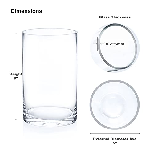 Enova Floral Clear Glass Cylinder Vase 5 x 8 Inches, Clear Flower Vases, Pillar Candle Hurricane Floating Candle Holder Vase, Glass Flower Vase for Wedding Centerpieces, Home Office décor (1 Piece) - size: 5W X 8H