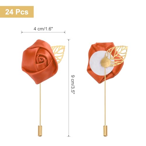 uxcell 24pcs Orange Rose Boutonnieres Flower Buttonholes Pocket Boutonnieres Pins for Wedding Ceremony Anniversary Prom Formal Dinner Party - color: Orange