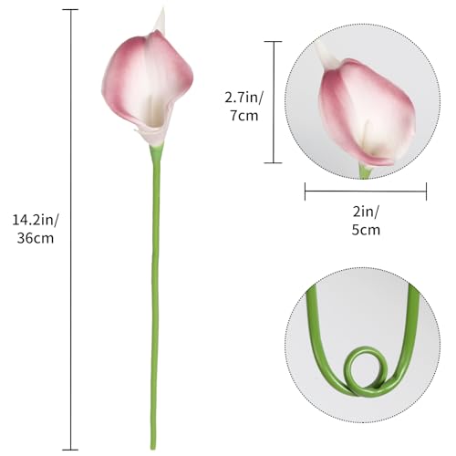 IPOPU Pink Fake Calla Lily Flowers 24PCS Real Touch Pink Calla Lily Faux Flowers Arrangement for Home Party Wedding Bouquet Centerpieces Flower Home Decoration (Pink) - color: Dusty Pink