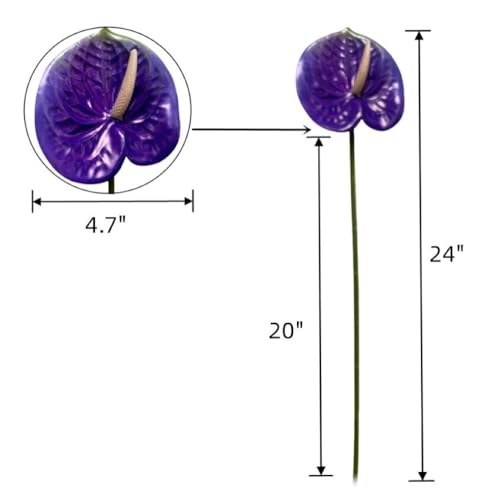Corkwaw 8 Pcs 23-5/8 inch Artificial Anthurium Flowers Real Touch Fake Flower for Table Centerpieces Arrangement and Bridal Wedding Festival Decor Flower Arrangement (Purple) - color: Purple