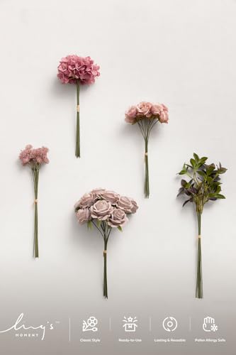 Ling's moment Artificial Greenery Stems Box Set, Faux Greenery Picks for DIY Bridal Bouquets Wedding Floral Arrangement Table Centerpieces, Shabby Blush & Mauve - color: Filler Flower Combo- Shabby Blush & Mauve