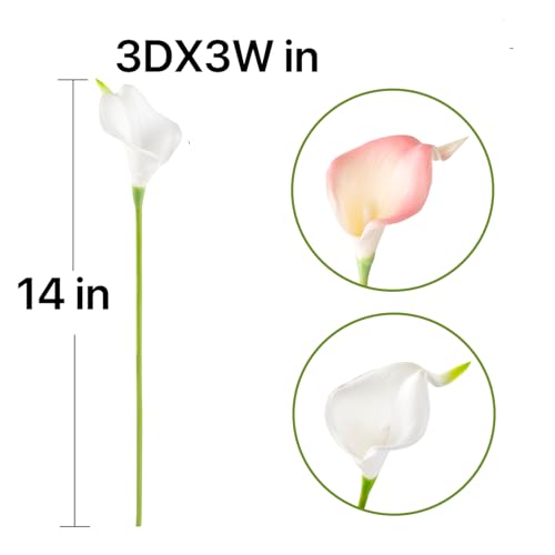Floral Kingdom 20 Pack Artificial Calla Lily Flowers 14 Inch White - Real Touch Faux Flowers for Home Decor, Table Centerpieces, Entryway Consoles and Weddings - color: White