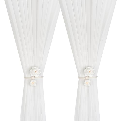 SUQIOME 2 Pieces of Handmade Artificial Flower Curtain Holdbacks Clips Window Drape Twist Tie Backs for Women, Girls Bedroom Decorative Draperies Holdbacks (Beige) - color: Beige