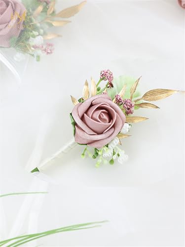 Dusty Pink Faux Foam Rose Boutonnieres for Men Wedding Prom 6Pcs | Artificial Foam Rose Boutonnieres for Wedding Prom Groom Groomsman Homecoming Ceremony Anniversary Party - color: 6pcs Pink Boutonniere