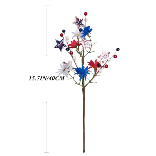 3 Pack Patriotic Artificial Berry Stem Picks: 4th of July Decorations Red White and Blue Stars Flowers Decoration for Independence Day, Home Vase Décor Table Centerpieces - color: Patriotic White Blue Red Stars