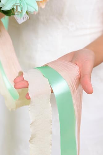TINGE TIME 13 Inch Wedding Bouquets for Bride,Bridal Bouquet for Bride, Artificial Silk Flowers for Wedding Ceremony and Anniversary (Mint Green & Pink) - color: Mint Green & Pink
