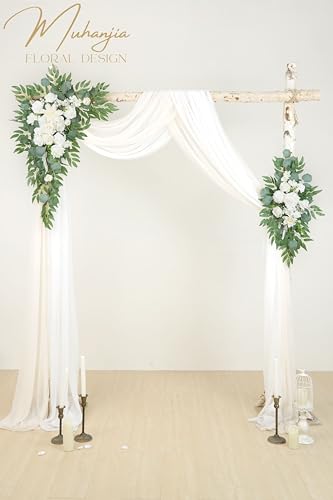 Muhanjia Artificial Arch Flowers Kit(Pack of 4),2Pcs Artificial Flower Arch Decor, 2Pcs Drapes, Ceremony and Reception Background Rose Decoration, White Champagne Floral Party and Outdoor Decor - color: White Champagne