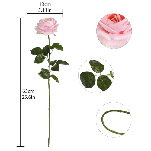 Real Touch Flowers, 2 Pcs 5.11" Pink Peonies Artificial Flowers with Stems, 25.60'' Fake Austin Roses Flowers with Long Stems for Bridal Bouquets Table Centerpiece Home Vase Decor (Pink) - color: Pink