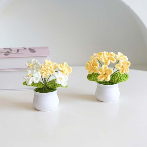 Blync Knitting Crochet Flowers Potted Plants, Fake Forget Me Not Flowers for Friends, Family and Lover, Artificial Handmade Flowers for Valentines Birthday Wedding Gift and Home Decor (Gyellow) - color: Gyellow