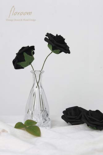 Floroom Artificial Flowers 25pcs Real Looking Black Foam Fake Roses with Stems for DIY Wedding Bouquets Centerpieces Arrangements Party Tables Home Halloween Decorations - color: Black, size: 25Pcs