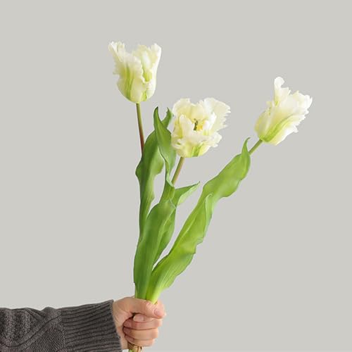 3PCS Artificial Parrot Tulips Made of Silk Flowers and Plastic Rods, Ideal for Living Room, Dining Room, Office, Festival and Party Decorations (Green) - color: Green