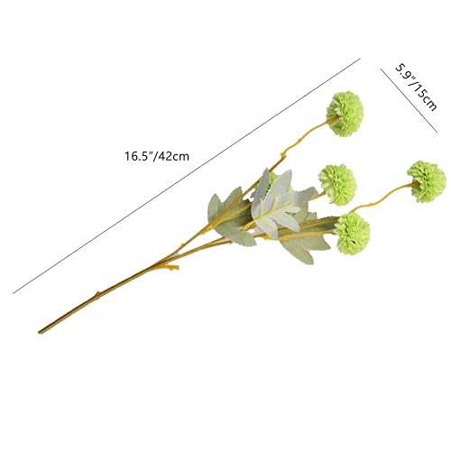 Mandy's 6 Stems Silk Green Kiku Ball Flowers | Artificial Chrysanthemum Stems for Home Summer Décor Realistic Faux Floral Arrangement Minimalist Elegant Style - color: Green