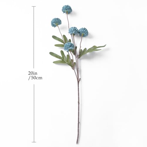 Laelfe Dusty Blue Flowers Artificial Pompon Mum, Fake Kiku Flowers Silk Small Mini Chrysanthemum Ball Faux Mum Decor for Autumn Filler DIY Bouquet Centerpieces Arrangements Shower (Dusty Blue) - color: Dusty Blue