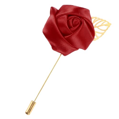 M METERXITY 1-Pack Flower Lapel Pins for Men, Golden Leaf Rose Boutonnieres Pin Groom Boutonnieres for Wedding/Dance/Party, Men Lapel Pins for Suits Satin Flower Corsage [Wine Red] - color: Wine Red