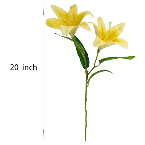 Artificial Yellow Lilies Flowers,10Pcs Faux Lily Flower,20''Tiger Lily Branch with 2 Full Blooms , Faux Fake Lilies Plants for Wedding Bouquet Home Party Indoor Floral Arrangements (10, yellow) - color: Yellow