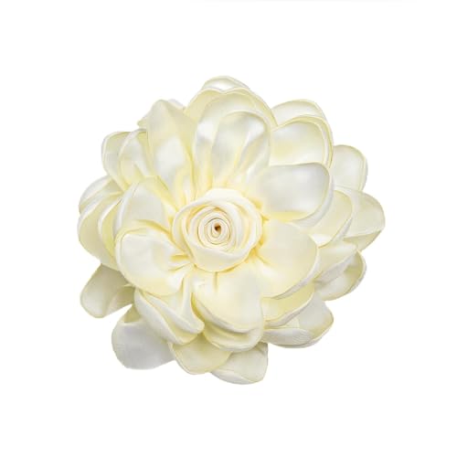 Dainty Satin Rose Flower Brooch Pins for Women Delicate Large Camellia Pins Shawl Clips Duckbill Clips Wedding Prom Banquet Party Jewelry Gift - color: Beige