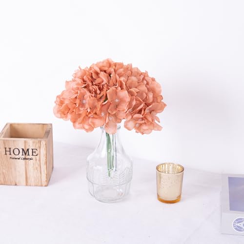 Artificial Hydrangea Flowers Terracotta Heads 10 Fake Hydrangea Silk Flowers for Wedding Centerpieces Bouquets DIY Floral Decor Home Decoration with Stems(VASE NOT Included) - color: 10pcs Terracotta, size: Large
