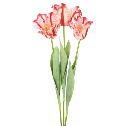 M METERXITY 3-Pack Red Artificial Parrot Tulip Flowers,27 Inch Faux Parrot Tulip Silk Bouquets Real Touch Faux Flowers for Home/Wedding/Christmas/Party - color: Red