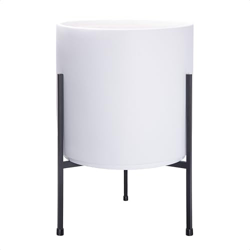 D'vine Dev Modern White Plants Pot Cylinder Planter with Heavy Duty Stand, Large 12 Inch Pot, 18.9 Inch with Stand Height, 96-T-A-3 - color: White, size: Large 12 Inch