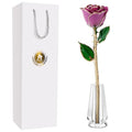 AliveRose Valentines Day Gift for Women Roses, Unique Design Gold Dipped Rose for Anniversary Valentines Mothers Day Birthday Gifts (Purple Handmade with Crystal Vase) - color: A4. Purple Handmade Rose White Crystal Vase
