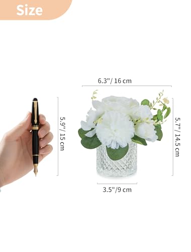 NUPTIO Small Fake Flower in Vase: 6 Pcs Silk Artificial Flowers with Clear Glass Vases for Living Room Bathroom Office Decor - Faux Rose Mums Floral Arrangements Wedding Dining Table Centerpiece - color: Clear, size: 6pcs