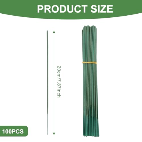 100 pcs Plastic Floral Stems for Crafts, Green Flower Rod Floral Stem Wire for Artificial Flower Head DIY Bouquets Making Flower-Arrangements Decor Supplies (Size:20cm/7.87inch)