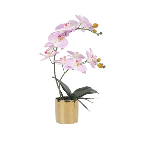 17" Artificial Orchid Flowers Potted, Realistic Faux Light Pink Orchids in Pot for Bathroom Kitchen Home Office Living Room Table Decor Indoor Outdoor - color: Light Pink