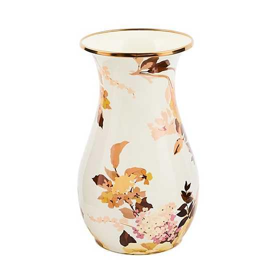 MACKENZIE-CHILDS Tall Enamel Vase, Unique Flower-Vase Decor for Living Room, Wild Rose White - color: White Wild Rose