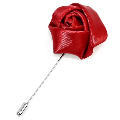 1Pcs Flower Lapel Pins,Rose Pins for Men for Dance,Party,Wedding - color: Crimson