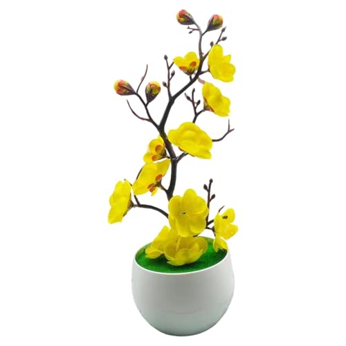 Fenteer Simulation Flower with Vase Realistic Potted Plum Blossom Artificial Potted Flowers for Farmhouse Bookshelf Office Home Table