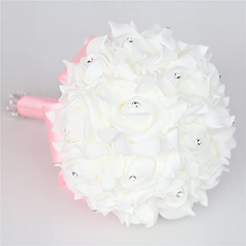 Yoanshop Wedding Bouquets for Brides or Bridesmaids Crystal Silk Roses Bridal Bridesmaid Wedding Hand Bouquet Artificial Fake Flowers (Pink) - color: Pink