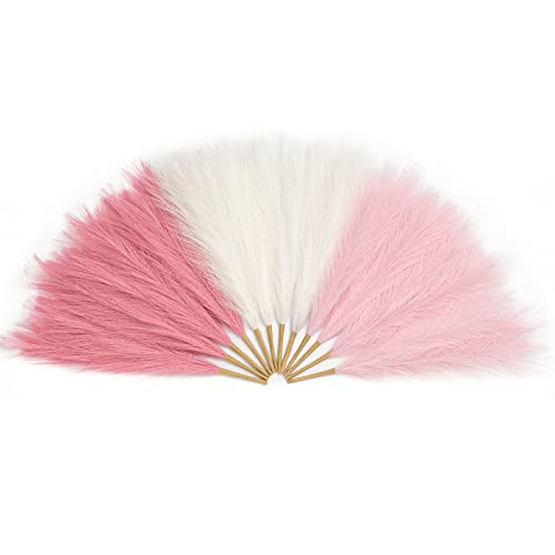 Serwalin 12pcs Pink Pampas Grass, 17.7 Inch Faux Pampas Grass Decor, Artificial Pampas Grass Short Blush Wedding Decoration, Table Centerpieces Party Decor - color: A Blush & Cream & Pink, size: 17 Inch 12 Pcs
