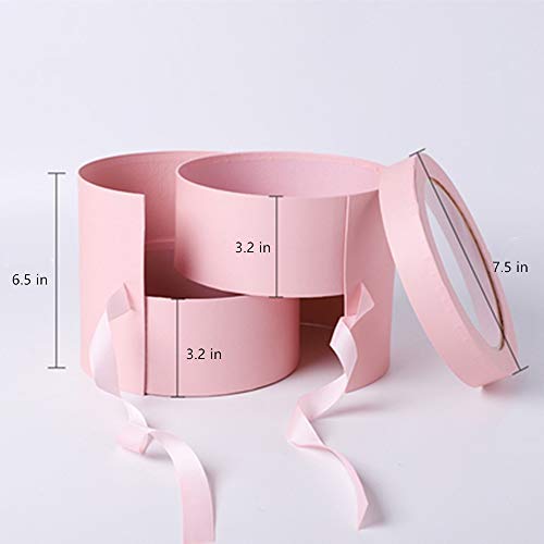 BBJ WRAPS Flower Box with Lid for Arrangements, Double Layers Rotating Drawer Luxury Round Flower Bouquet Gift Boxes Packaging, 1 Set, 7.5"(D) x 6.5"(H) (Red) - color: Red Round