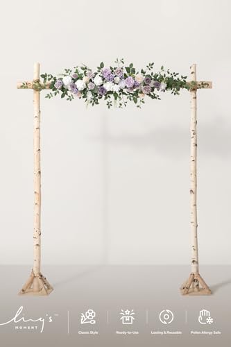 Ling's moment Wedding Arch Flowers - 6.5FT Floral Garland for Ceremony Arbor Backdrop Decoration - Artificial Rose Floral Swag for Sweetheart Table Birthday Party, Baby Shower, Purple - color: Prpl-lilac & Cream