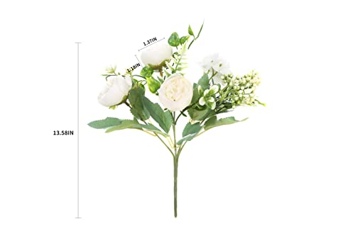 Artificial Flowers Fake Peony Silk Mini Plastic Bridal Flowers for DIY Wedding Bouquets Home Decorations 4 Packs(Cream) - color: Cream