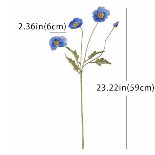 Lifelike Artificial Poppy Flowers, 8 Stems Silk Bouquet with Flocked Stems & Leaves – for Wedding Centerpieces, Home Decor, Table Arrangements - color: 8pcs Blue