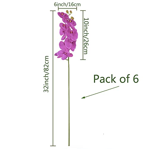 FagusHome 32 Inch Artificial Phalaenopsis Flowers 6 Pcs Artificial Orchid Flowers Stem Plants for Home Décor (Purple) - color: Purple