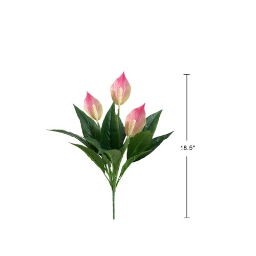 2 Packs Artificial Spathiphyllum Silk Plants 18.5" Faux Peace Lily Anthurium Flower for Wedding Home Garden Decoration (Pink) - color: Pink