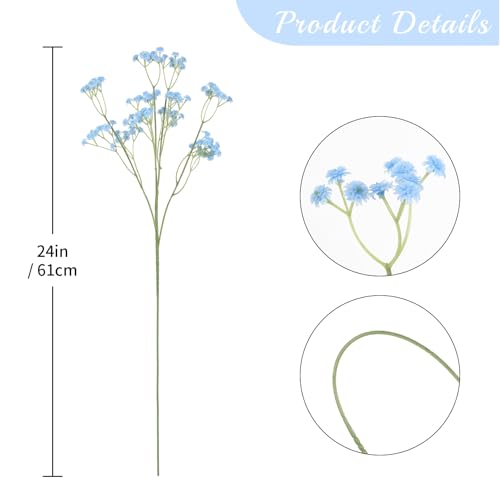 12PCS Babys Breath Artificial Flowers, 24inch Blue Faux Babys Breath Real Touch Faux Babys Breath for Vase Table Centerpiece Home Wedding Party Garden Decor(Blue) - color: Blue