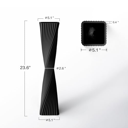 23.6" (60cm) Tall Black Floor Vase for Pampas Grass, Floor Vases for Modern Geometry Decor - Minimalist Skinny Unique Shape Flower Vase for Farmhouse Entryway, Fireplace,Shelf - color: Black