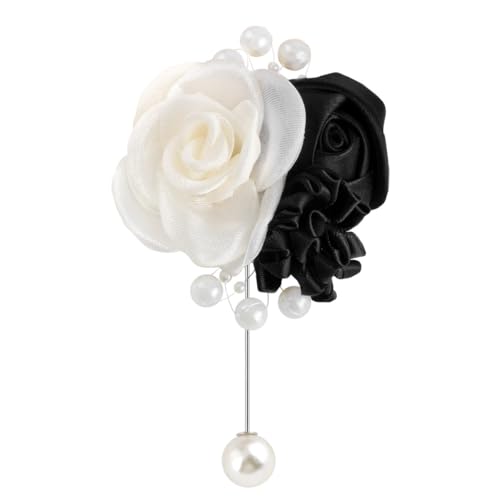 Wedding Prom Party Satin Rose Wrist Corsage Flower, 2Pcs Boutonniere and Wrist Corsage Wristband Roses Prom Flower Wedding Flowers Accessories Prom Suit Decorations (Black) - color: Black