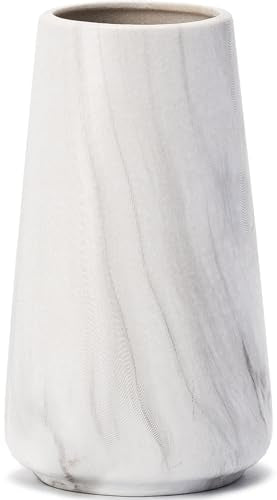 Marble White Vase - 6“ White Ceramic Flower vase, Boho Vases for Pampas Grass, Minimalist Modern vases for Home Decor, Table Shelf Living Room Farmhouse Decor - color: Marble White, size: Small