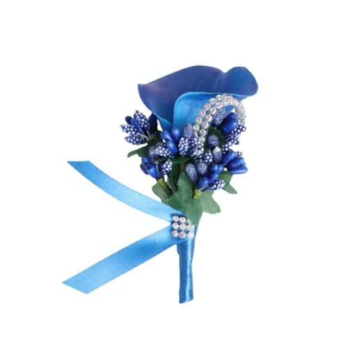 Royal Blue Calla Lily Boutonniere for Men Artificial Flowers Best Man Groomsman Boutonniere with Pins for Wedding Party Prom Homecoming Ceremony Anniversary Suit Decor (1, Royal Blue) - color: Royal Blue