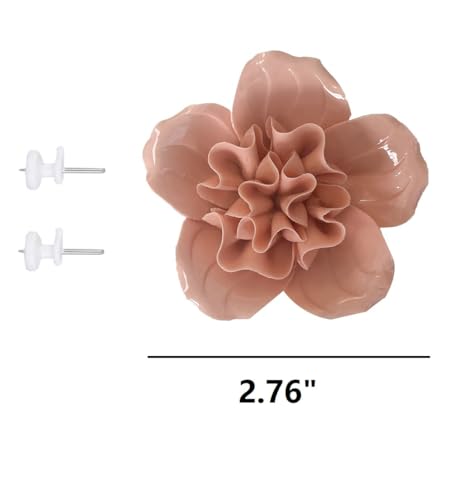 Ceramic Flower Wall Art, Artificial Flower Wall Sculpture，Handcrafted 3D Hanging Porcelain Flowers ,3D Wall Hanging Decor ,Porcelain Flower Wall Décor for Home，Hallway，Kitchen，Office (Orange，Rhododendron, 2.76") - color: Orange，Rhododendron, size: 2.76"