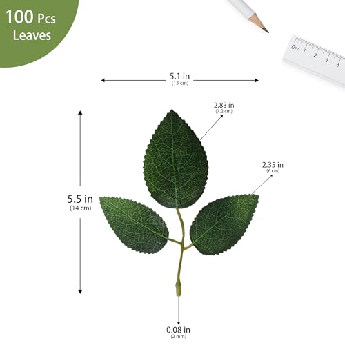 100 Pcs Artificial Flowers Green Leaf Bulk Faux Greenery Silk Fake Rose Leaves Bouquet Garland Wreath Floral Arrangement Supplie DIY Craft (1 Stem with 3 Large-Leaf Green) - color: 08. 1 Stem With 3 Large-leaf Green