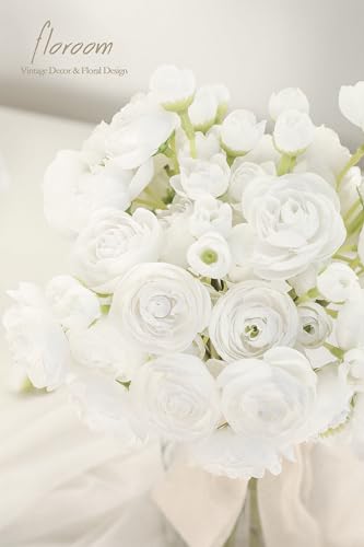 Floroom Ranunculus Artificial Flowers 18 Pcs White Faux Silk Mini Ranunculus Bulk Fake Wedding Filler Flowers for DIY Bouquets, Centerpieces, Bridal Shower Decorations & Arrangements - color: White